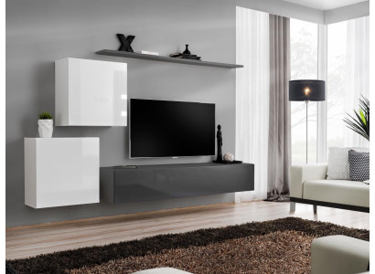 Wall unit Living room Set Gray Sideboard Wall shelf 4-piece Set Designer Wood new