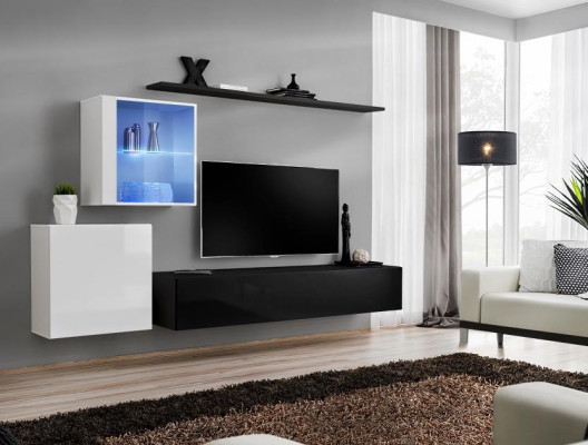 Wall unit 260cm TV-cabinet Sideboard tv stand Luxury Living room furniture Wood Black