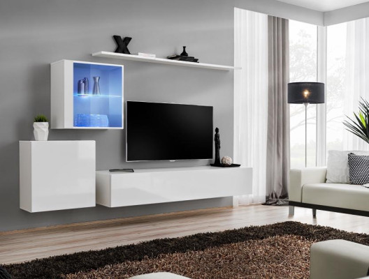 Complete Set Wall unit TV lowboard high gloss luxury sideboard white new designer
