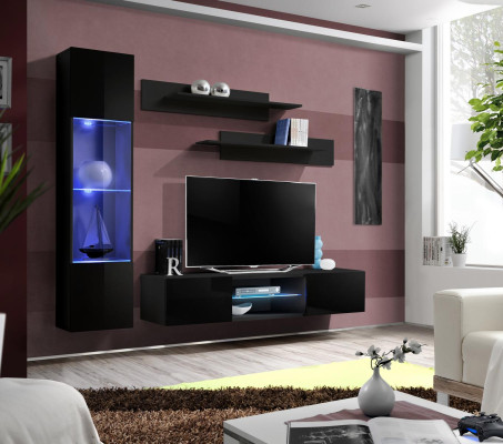 Black Living room Luxury Wall unit Hanging ShowcaseModern TV Lowboard Wood new