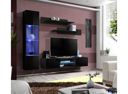 Black Living room Luxury Wall unit Hanging ShowcaseModern TV Lowboard Wood new