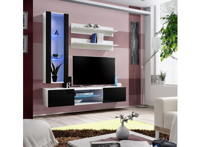 Wall unit wall shelves suite TV lowboard display case living room wood furniture white luxury