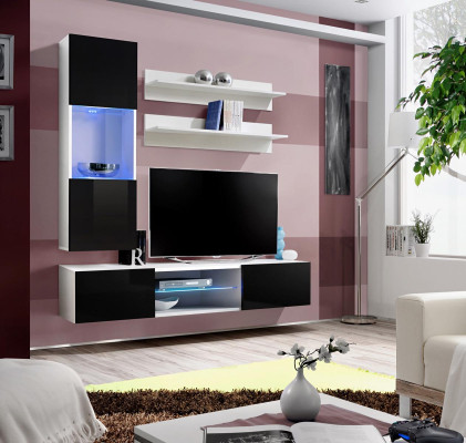 Living room Luxury Hanging Display case Furniture Wall unit TV Lowboard Wall shelf Wood Modern