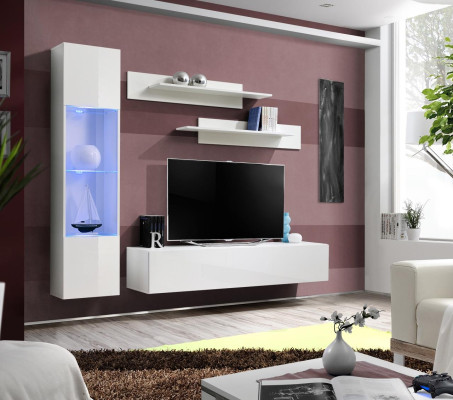 Living room furniture White Wall unit Designer Luxury TV Stand Hanging Display case Shelves