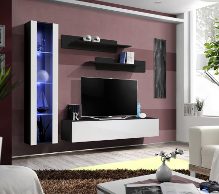 Designer Wall unit Set 4pcs Black Living room furniture Hanging Display case Furnishings