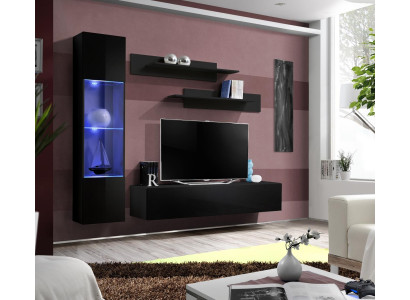 Wall unit Group TV-cabinet Lowboard TV Stand Black Living room Set 4-piece new