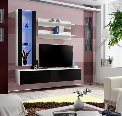 Design hanging display case shelves wall unit set 4 pieces living room TV lowboard furniture
