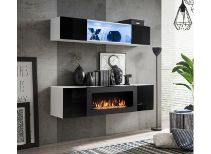 Designer hanging sideboard wooden furniture complete black luxury wall unit 2 pcs. new