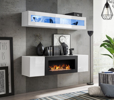 Suite Wall unit Luxury White Hanging Sideboard Living room Modern Furniture Set 2 pcs.