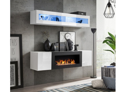 Suite Wall unit Luxury White Hanging Sideboard Living room Modern Furniture Set 2 pcs.