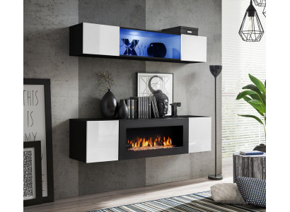 Hanging sideboard living room high gloss with fireplace furniture wall cabinet wardrobe 2 pieces.