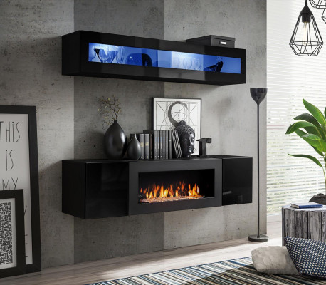 Wall unit set 2 pieces. Living room Sideboard with fireplace Wood wall cabinet new high gloss