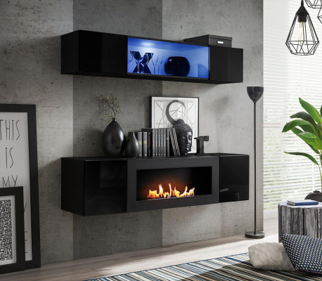 Suite 2-piece hanging sideboard with fireplace wardrobe complete living room high gloss