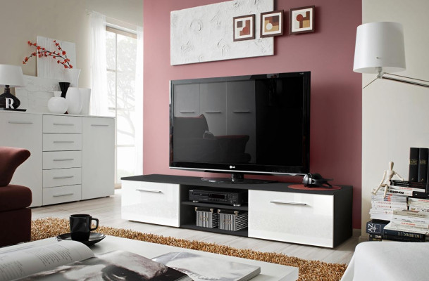 Black TV stand Living room furniture Sideboard Chest of drawers Shelves Modern Design