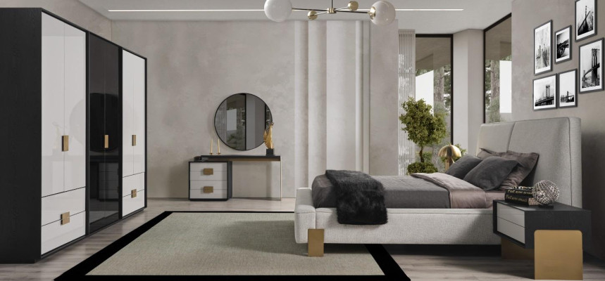 Modern Bedroom Set Double bed 2x Bedside tables Dressing table 6 pieces