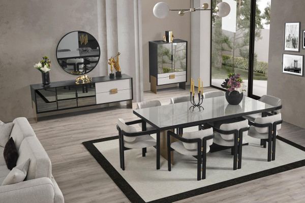 Modern Dining room set Dining table 8x Chairs Sideboard Mirror 11pcs