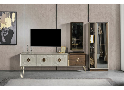 Designer living room set luxury TV lowboard display case wall cabinet 3 pieces