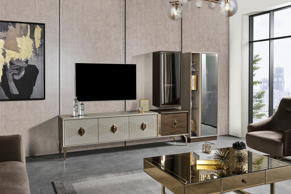 Designer living room set luxury TV lowboard display case wall cabinet 3 pieces