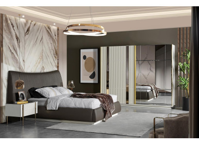 Brown bedroom set Designer Bed 2x Bedside tables Wardrobe