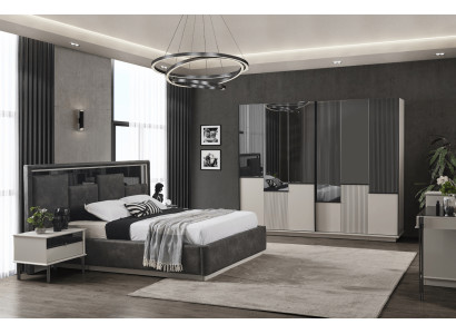 Black and white Bedroom Set Designer Bed 2x Bedside tables Wardrobe