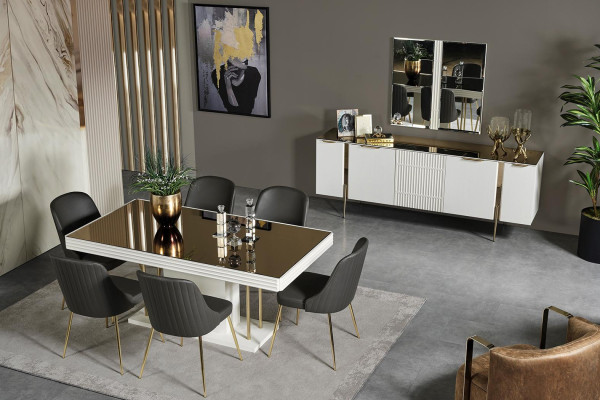 Stylish Dining room set Dining table Chairs Sideboard Designer Mirror