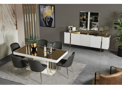 Stylish Dining room set Dining table Chairs Sideboard Designer Mirror