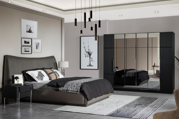 Modern Bedroom Set Designer Double bed 2x Bedside tables Wardrobe