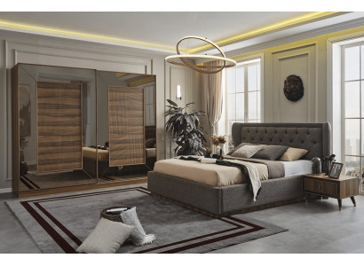 Bedroom set Upholstered bed 2x Bedside tables Wardrobe 4-piece set
