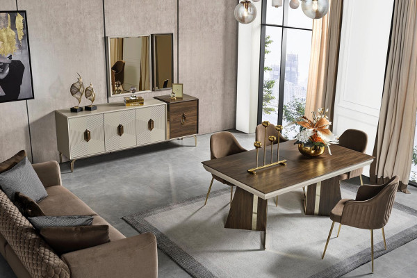Luxurious Dining room Set Stylish Dining table 6x Chairs Sideboard Mirror