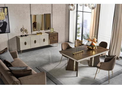 Luxurious Dining room Set Stylish Dining table 6x Chairs Sideboard Mirror