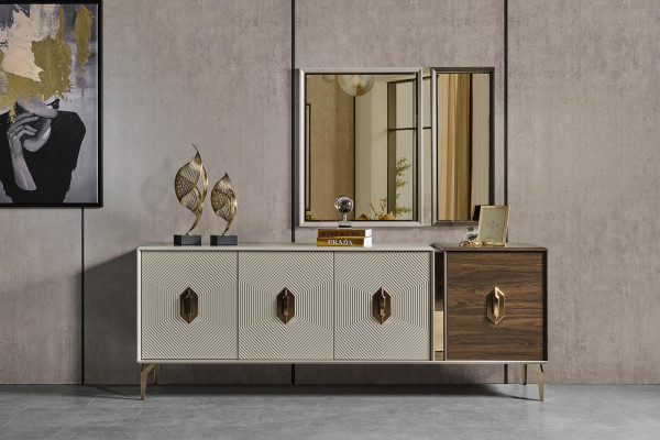 Luxurious Dining room Set Stylish Dining table 6x Chairs Sideboard Mirror