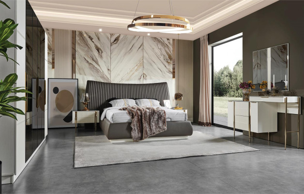 Modern bedroom set Designer Set Bed 2x Bedside tables 5 pieces.