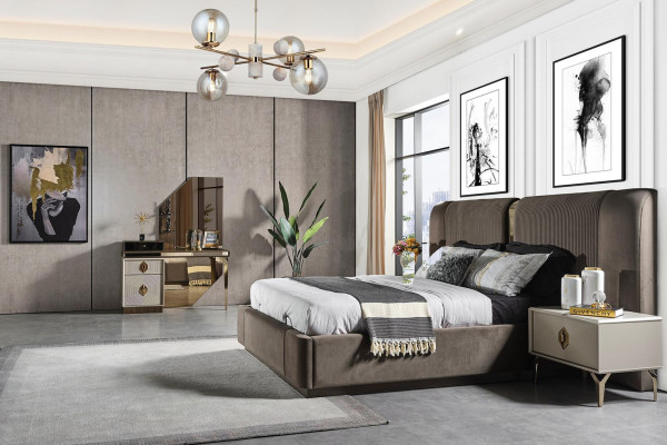 Bedroom set Designer Bed 2x Bedside tables Dressing table Mirror