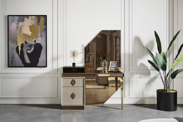 Bedroom set Designer Bed 2x Bedside tables Dressing table Mirror