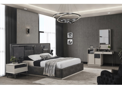 Gray Bedroom Bed 2x Bedside tables Dressing table Luxury Mirror 4pcs