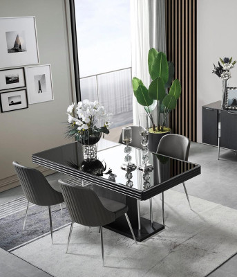 Black dining room set luxury dining table designer 4x chairs 5-piece set