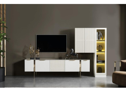 White TV lowboard designer wall cabinet stainless steel display case luxurious set