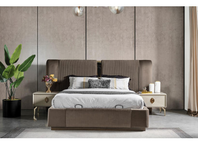 Brown Bedroom Set Designer Double bed 2x Bedside tables Luxury Furniture