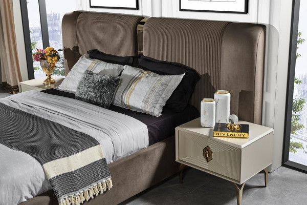 Brown Bedroom Set Designer Double bed 2x Bedside tables Luxury Furniture