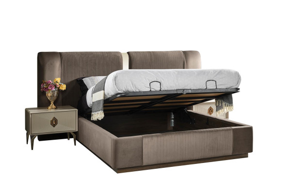 Brown Bedroom Set Designer Double bed 2x Bedside tables Luxury Furniture
