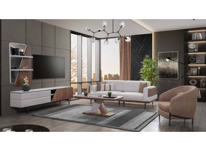 Modern living room set 3-seater coffee table TV lowboard wall shelf 5 pieces