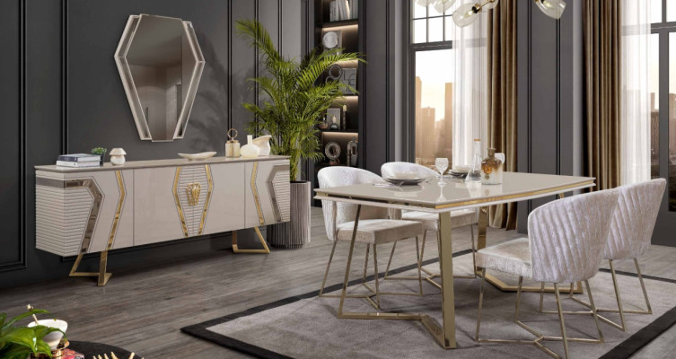 Designer White Dining room Suite Dining set Dining table 4x Chairs 7pcs