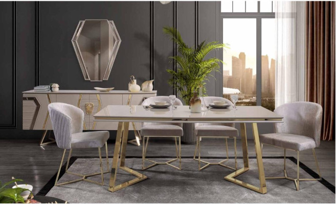 Designer White Dining room Suite Dining set Dining table 4x Chairs 7pcs