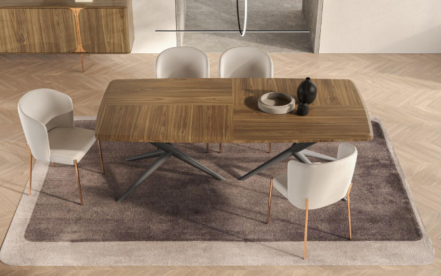 White -Brown Dining room Suite Modern Dining table + 4x Chairs 5-piece set