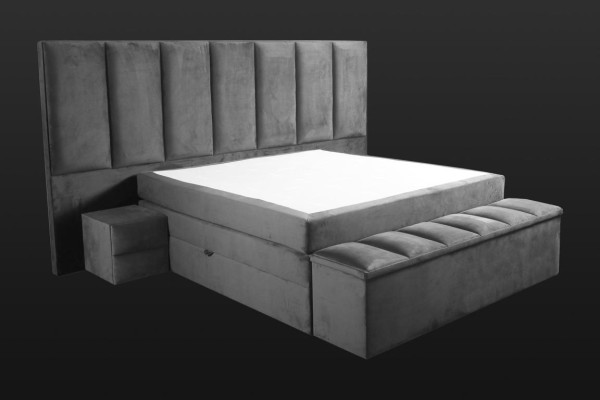Gray Double bed +2x Bedside tables Classic s bedroom furniture design more elegant
