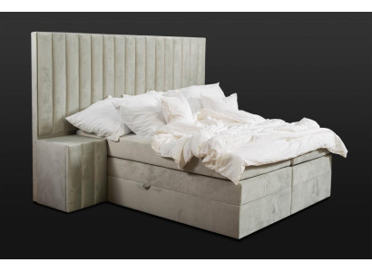 Modern Taupes Double bed 2x Bedside tables Bedroom box spring bed