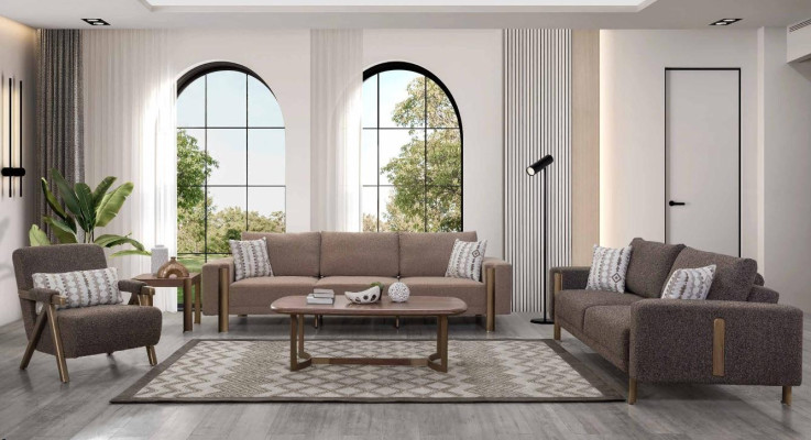 Sofa set 4+3+1 Seater Living room Set Complete Textile Sofa Armchair Wood new