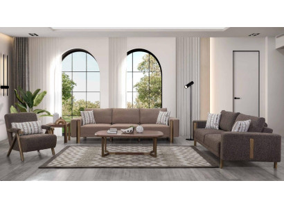 Sofa set 4+3+1 Seater Living room Set Complete Textile Sofa Armchair Wood new