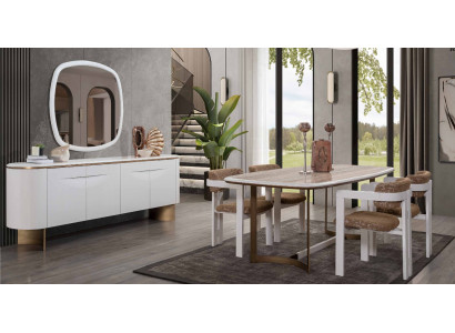 Dining room Set Dining table 4x Chairs Chest of drawers Mirror Modern Set White Dining set