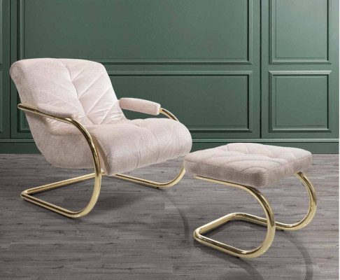 Armchair Stool Living room Design Beige Modern Set Suite Upholstery Relax 2pcs